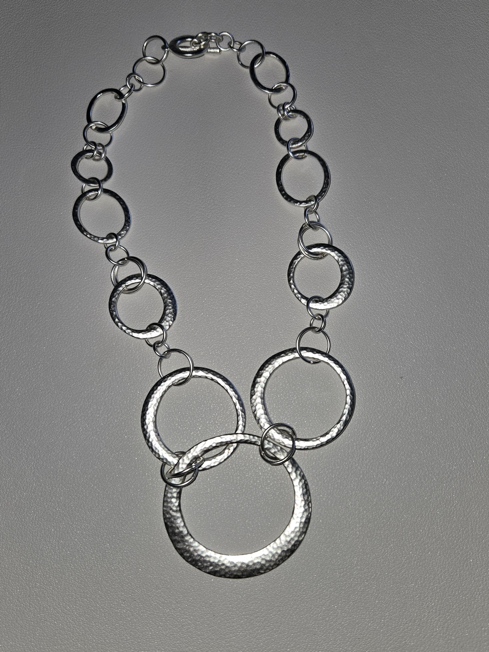 Silver Tone Hammered Circle Link Necklace - Women Jewelry - Picture 2 of 4